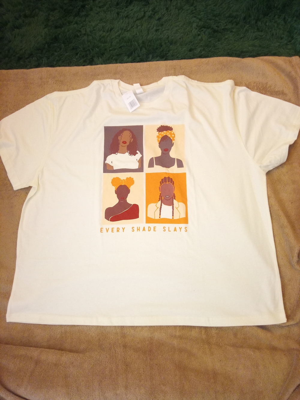 Graphic Tee - Every Shade Slays - Cream with Mustard & Brown Artwork